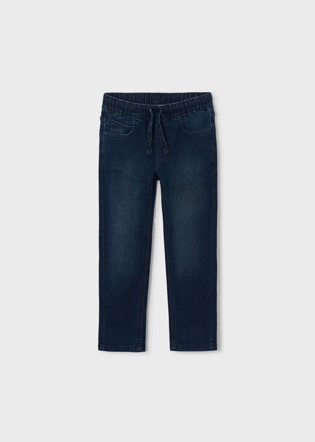 Mayoral boys pull-on jeans in Dark Blue cotton-rich stretch denim for school and everyday outfits.