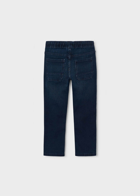 Front view of Mayoral boys Dark Blue jeans with clean denim wash and comfortable kids fit.