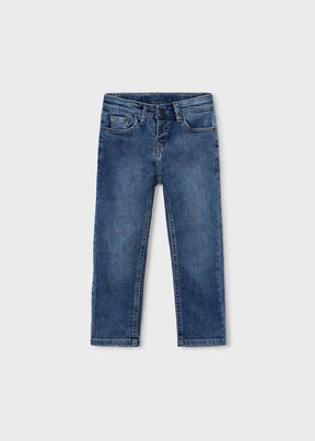 Mayoral boys Blue regular fit jeans with classic pockets and cotton stretch denim.
