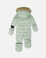 Back view of Deux Par Deux Puffy Snowsuit Sage Green