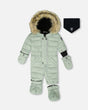 Deux Par Deux One-Piece Baby Original Puffy Snowsuit Sage Green with mitts and boots