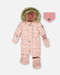 Deux Par Deux One-Piece Baby Original Puffy Snowsuit Pink Mini Flowers with mitts and boots