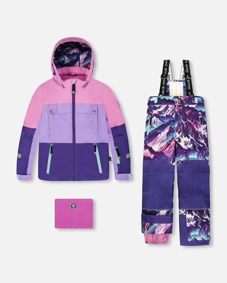 Deux par Deux purple mountain TEKNIK snowsuit – jacket and pants set front view