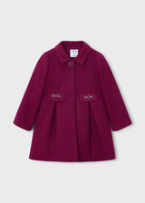 Raspberry collared coat with buckle-style waist tabs, Mayoral girls
