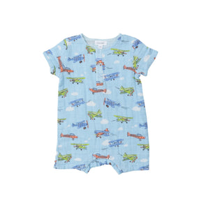 Angel Dear Vintage Planes organic cotton Henley shortall front view