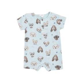 Angel Dear Vintage Puppy Faces organic cotton Henley shortall front view