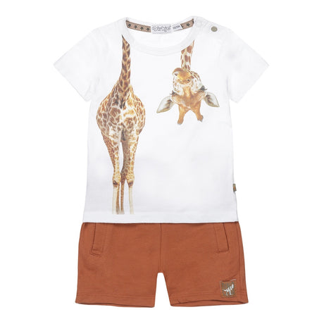 Boys Set T-Shirt And Shorts White Rust Giraffe | Dirkje - Jenni Kidz