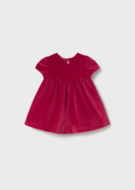 Back view Mayoral newborn girl velvet dress with invisible zipper, easy dressing
