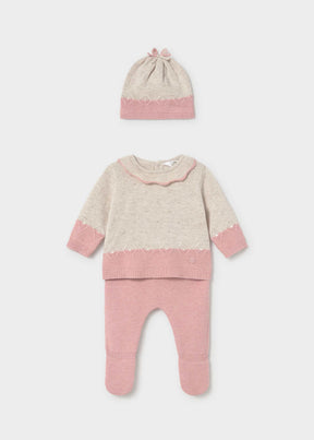 Mayoral newborn 3-piece knit set in Rosa Baby Vigore, sizes 2-18M – product view 1