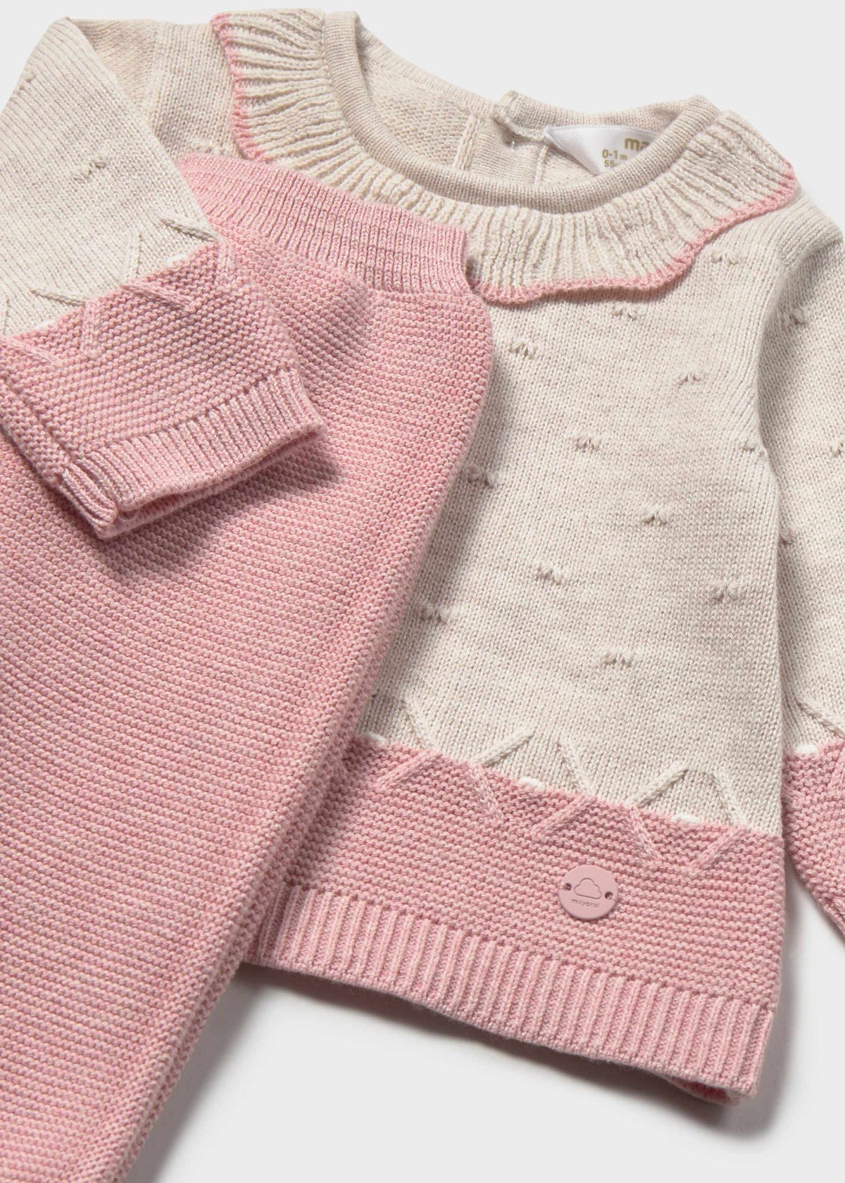 Mayoral newborn 3-piece knit set in Rosa Baby Vigore, sizes 2-18M – product view 4