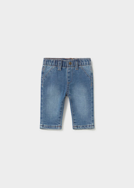 Mayoral newborn baby boy jeans in blue denim with soft stretch cotton-blend fabric.