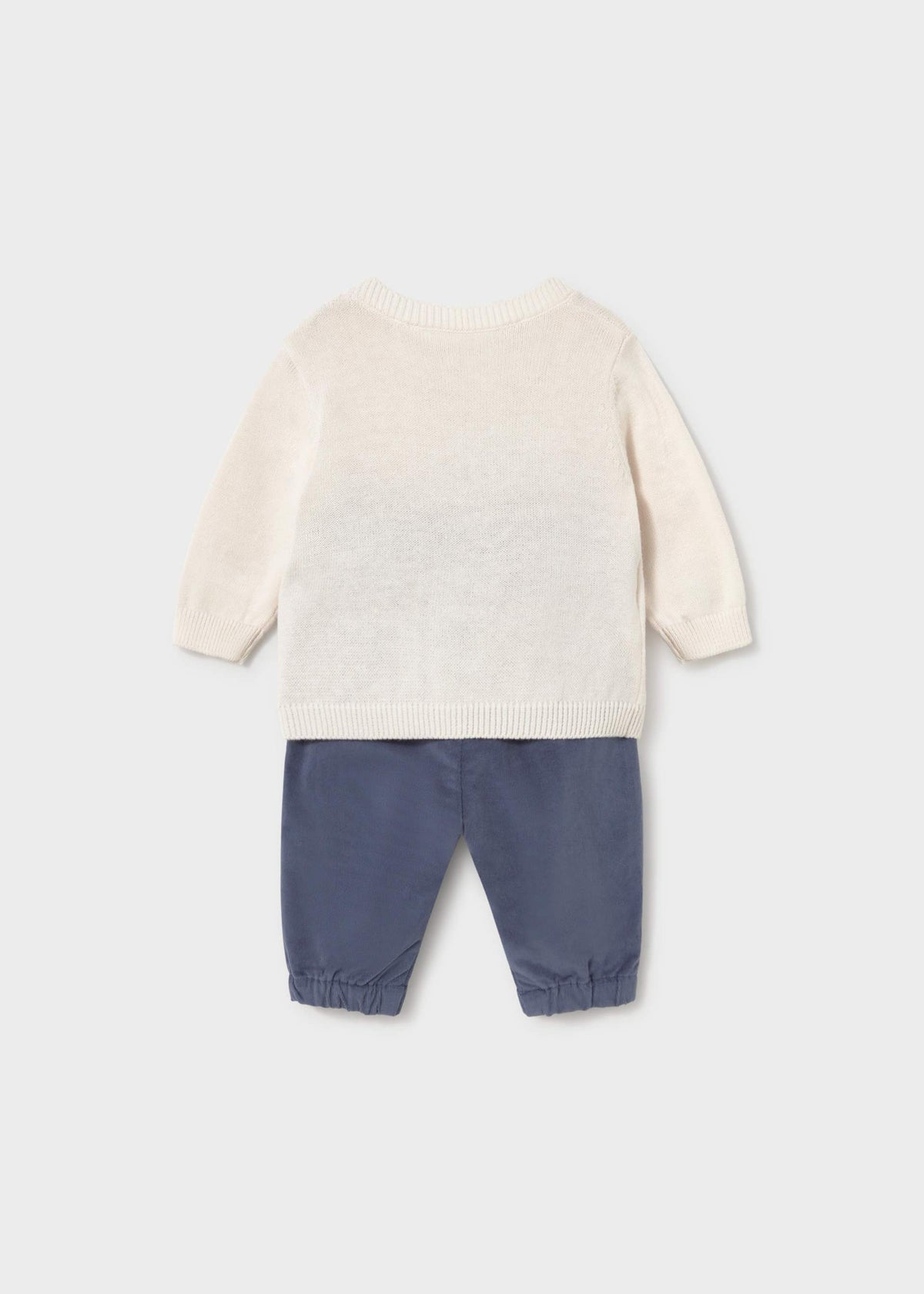Mayoral newborn boy jacquard sweater and pants set in Indigo, sizes 2-18M – product view 2