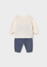 Mayoral newborn boy jacquard sweater and pants set in Indigo, sizes 2-18M – product view 2