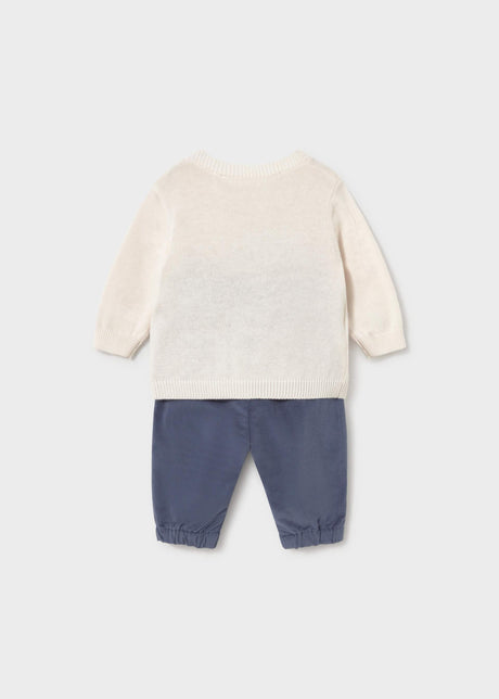 Mayoral newborn boy jacquard sweater and pants set in Indigo, sizes 2-18M – product view 2