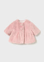 Pink faux fur coat with two pom-pom buttons and a gathered flared hem, Mayoral newborn girl