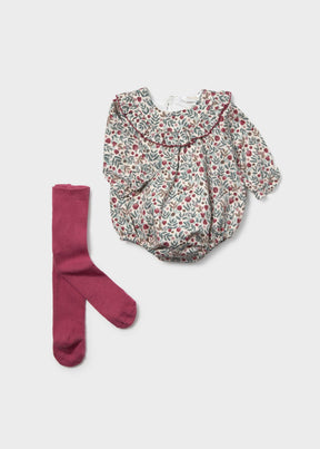 Mayoral newborn girl printed romper with tights in Lily, sizes 2-18M – product view 1