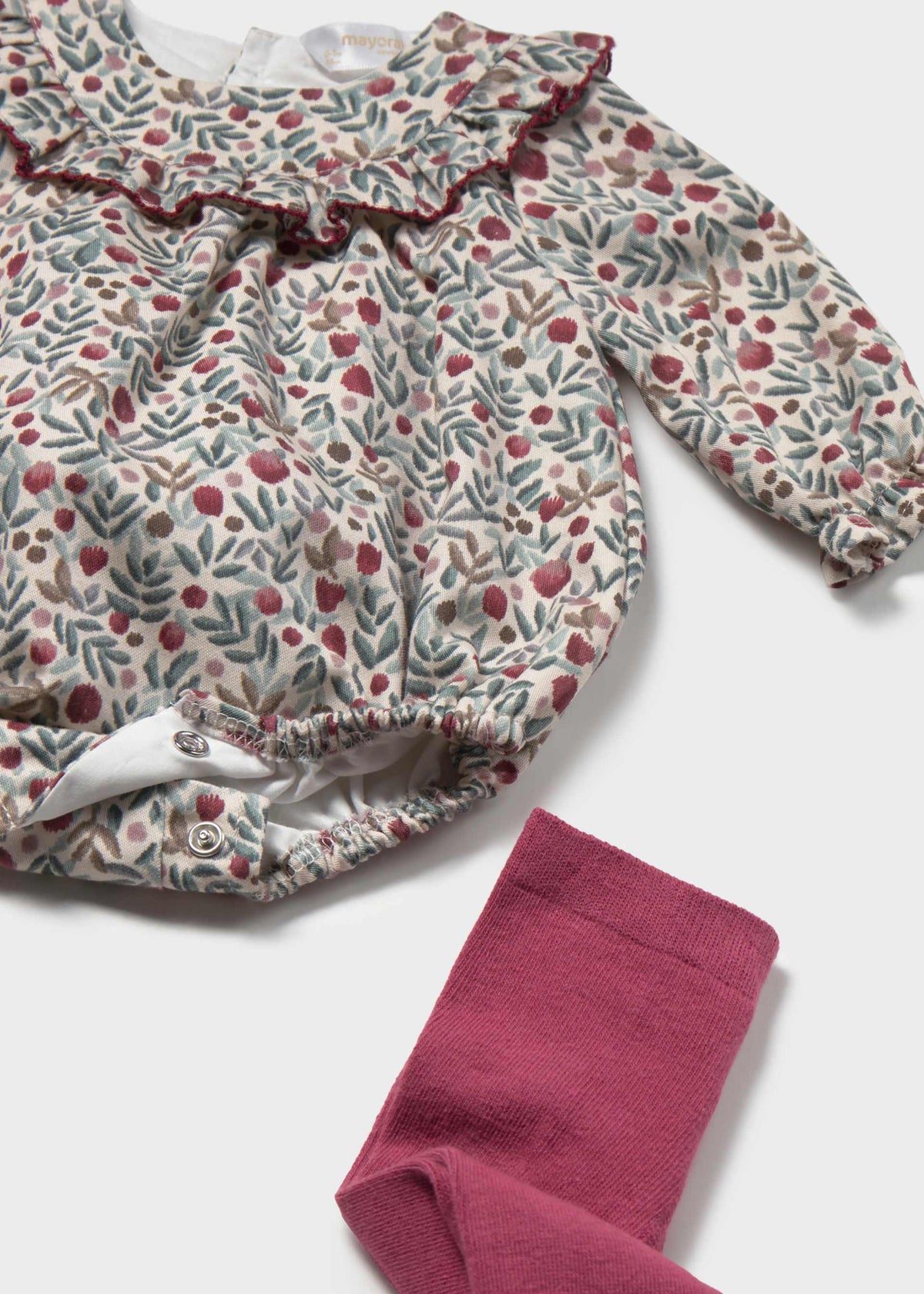 Mayoral newborn girl printed romper with tights in Lily, sizes 2-18M – product view 5