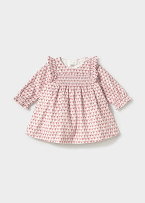 Mayoral newborn girl printed velvet dress in Cipria, sizes 2-18M – product view 1