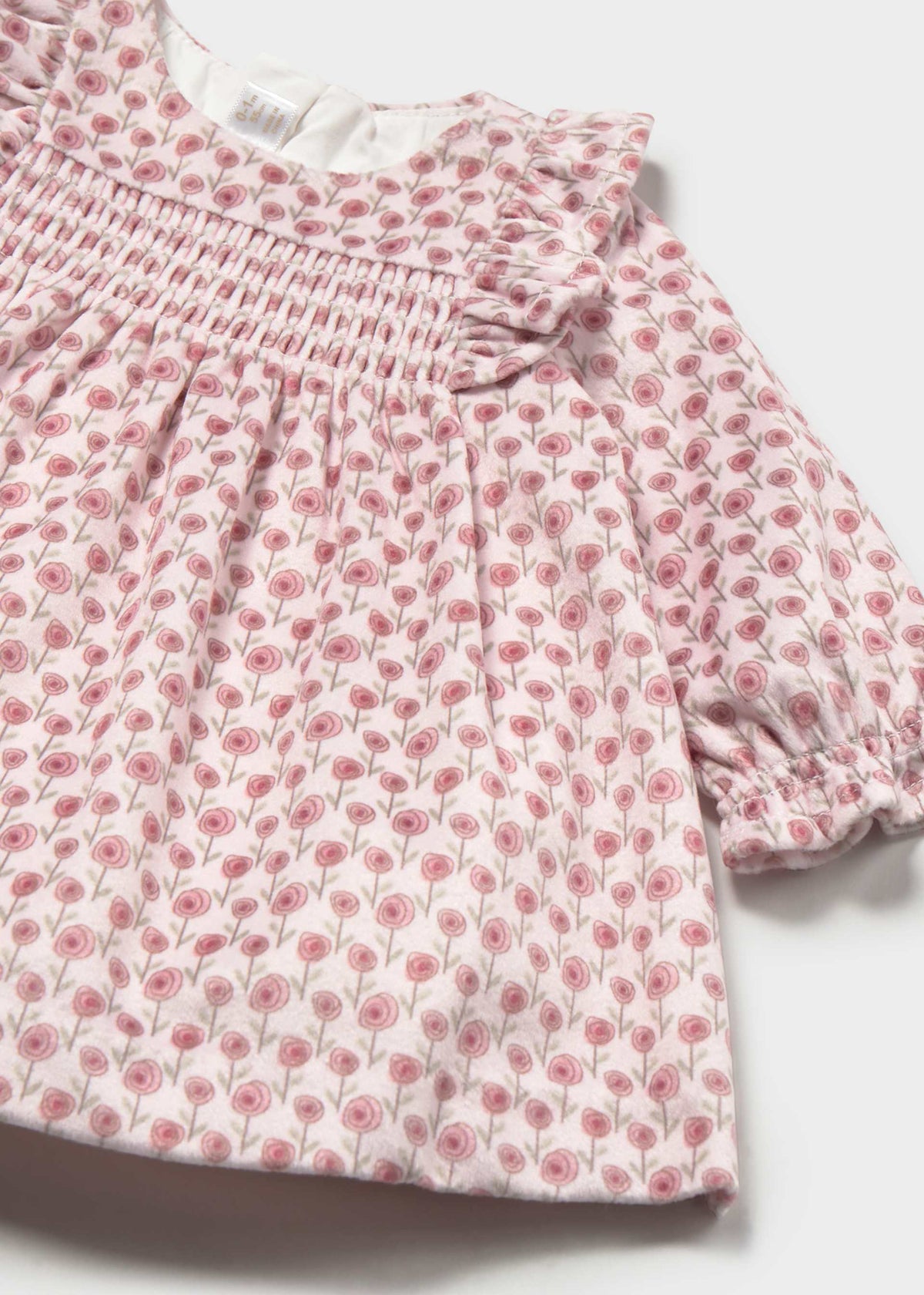Mayoral newborn girl printed velvet dress in Cipria, sizes 2-18M – product view 4