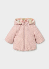 Mayoral newborn baby girl reversible puffer jacket in Pink with hood and quilted design.