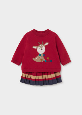 Mayoral newborn girl skirt and sweater set in Red, sizes 4-18M – product view 1