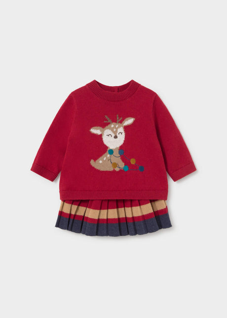 Mayoral newborn girl skirt and sweater set in Red, sizes 4-18M – product view 1