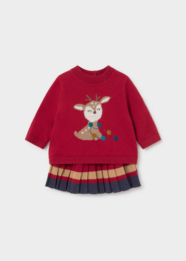 Mayoral newborn girl skirt and sweater set in Red, sizes 4-18M – product view 1