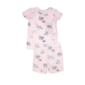 Angel Dear Vintage Kitten bamboo short pajama set for baby girls, image 1