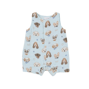 Angel Dear Vintage Puppy Faces organic cotton muslin shortie romper for baby boys, image 1