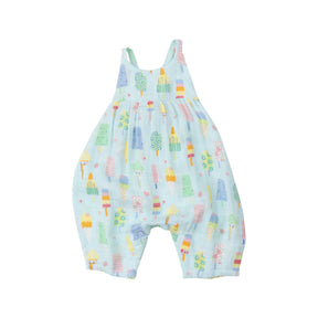Angel Dear baby girls Fruit Dream Popsicles organic cotton muslin tie back romper in pastel blue.