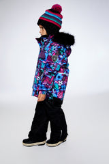 Two Piece Black Snowsuit With Abstract Flower Print-2