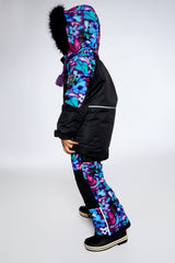 Two Piece Snowsuit In Black With Abstract Flower Print-2