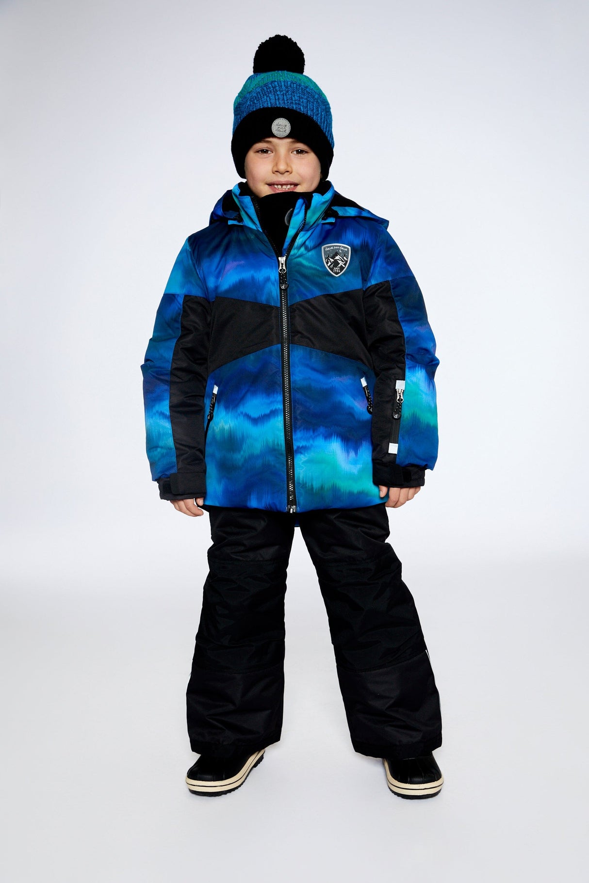 Two Piece Snowsuit In Black With Borealis Print-0