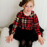 Plaid Dress With Long Sleeves And Mesh Skirt-2
