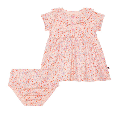 Organic Cotton Printed Dress Set Pink Little Flowers-0