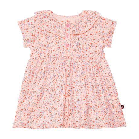 Organic Cotton Printed Dress Set Pink Little Flowers-1