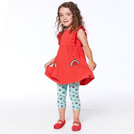 Organic Cotton Sleeveless Tunic & Capri Set Red Stripe & Aqua Cherry Print-1