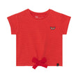 Organic Cotton Striped Short Sleeve Top With Bow Red-0