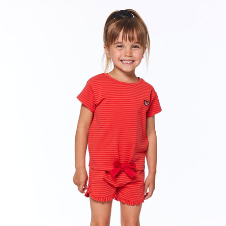 Organic Cotton Striped Short Sleeve Top With Bow Red-2