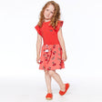 Organic Cotton Short Sleeve Dress Red Stripe & Coral Cherry Print-2