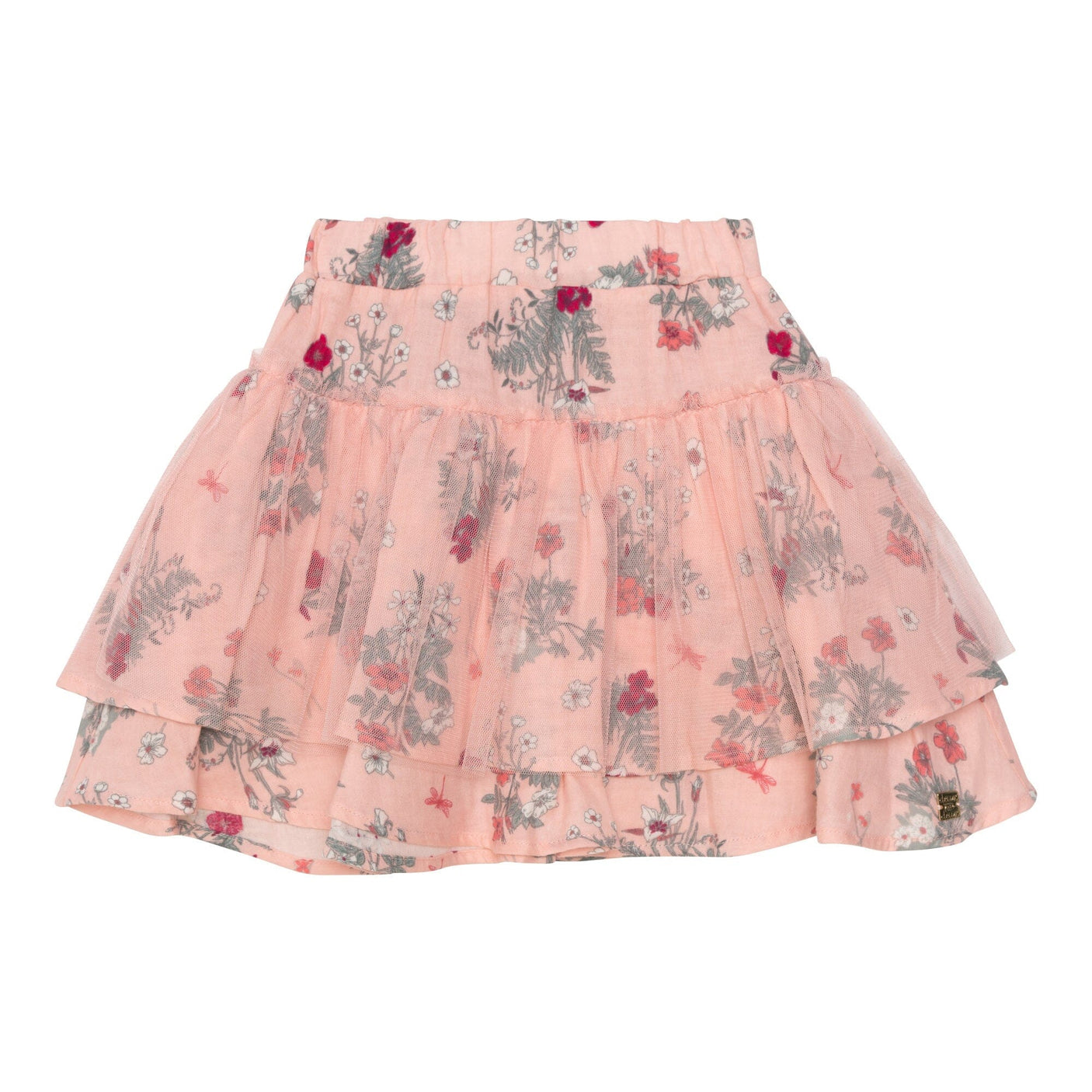 Printed Skirt With Tulle Vintage Pink Botanical Flowers-0