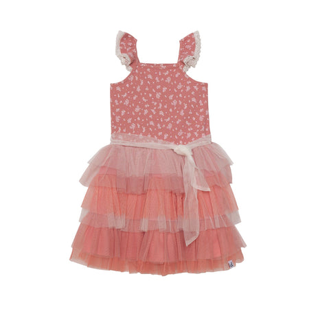 Printed Sleeveless Dress With Ruffle Cinnamon Pink Little Flowers-0