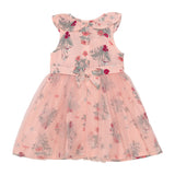 Printed Short Sleeve Dress With Tulle Skirt Vintage Pink Botanical Flowers-1