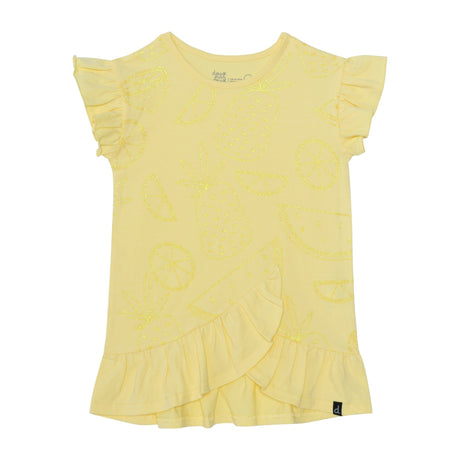 Organic Cotton Short Sleeve Glitter Graphic Tunic With Frill Yellow-0