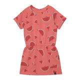 Printed French Terry Short Sleeve Raglan Dress Coral Watermelon-0
