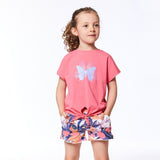Organic Cotton Printed Short With Crochet Pink & Blue Butterfly-2