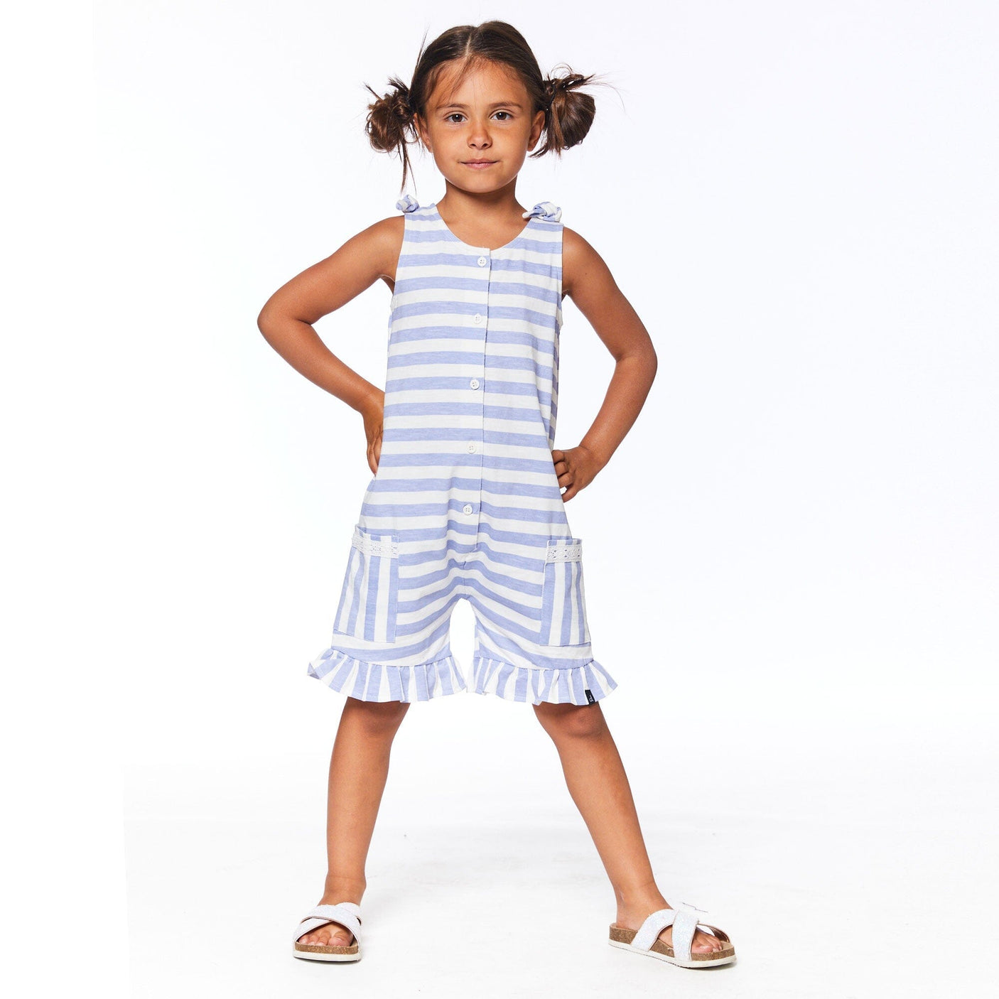 Striped Jumpsuit With Frill Blue & White-1