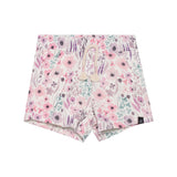Printed Short With Pocket Pink Watercolor Flowers-0