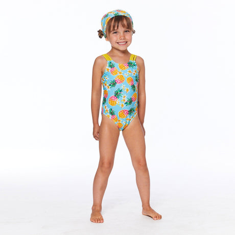 Printed One Piece Swimsuit Blue Pineapple-1