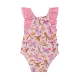 Printed One Piece Swimsuit Pink Dragonflies-0